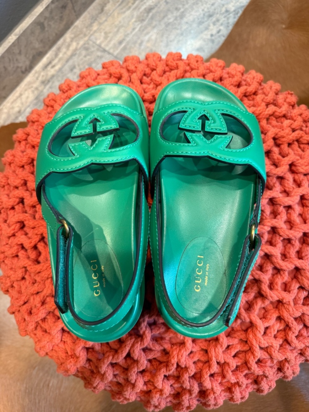 Gucci GG Interlocking G - Open Toe Green Platform Sandal - Size 6 - Picture 2 of 7